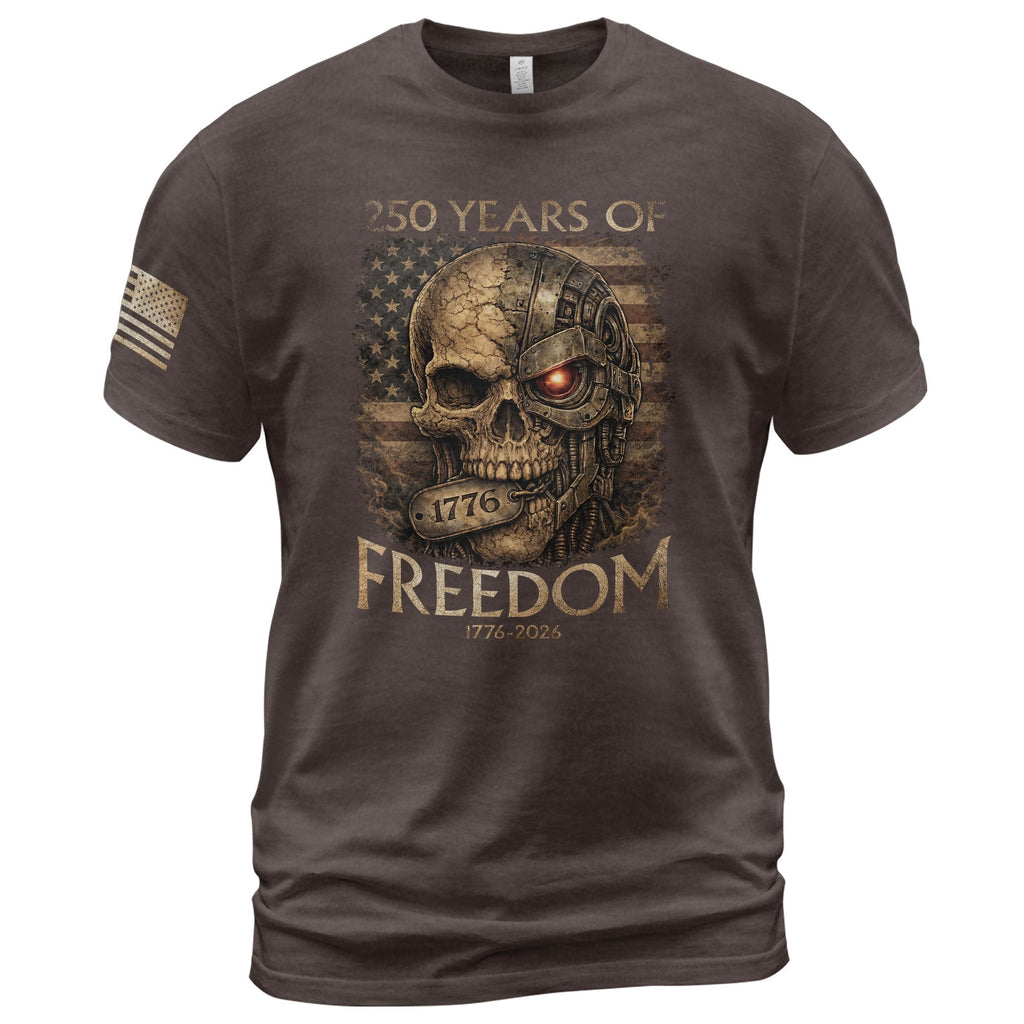 USA 250th Anniversary 250 Years Shirt 1776-2026 Mental Strength Freedom Cyborg Skull Patriotic Mens